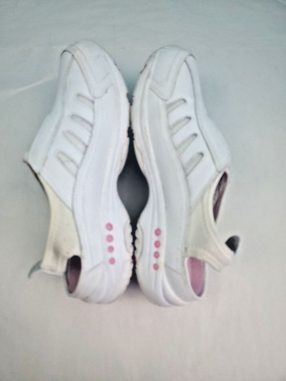 Easy Spirit Sz 7 White Leather Slip On Walking Shoes Sneaker Mules Pink Accents - Picture 8 of 12